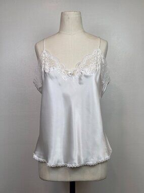 Vintage Christian Dior White Camisole with rose | Sz L | Lingerie Cami Tank Top